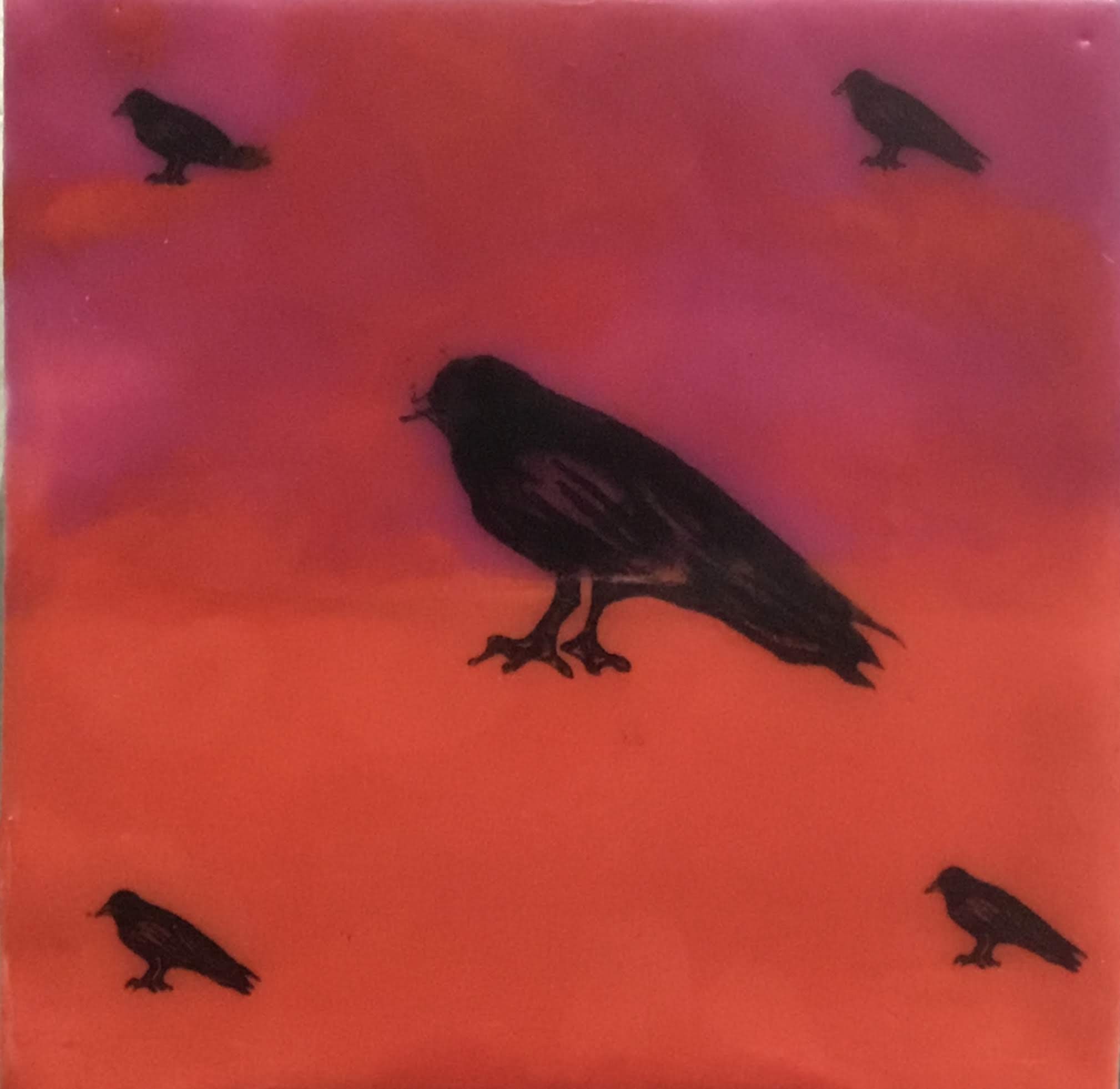Five Poe’s Crows, encaustic transfer Jennifer O’Neill Pickering